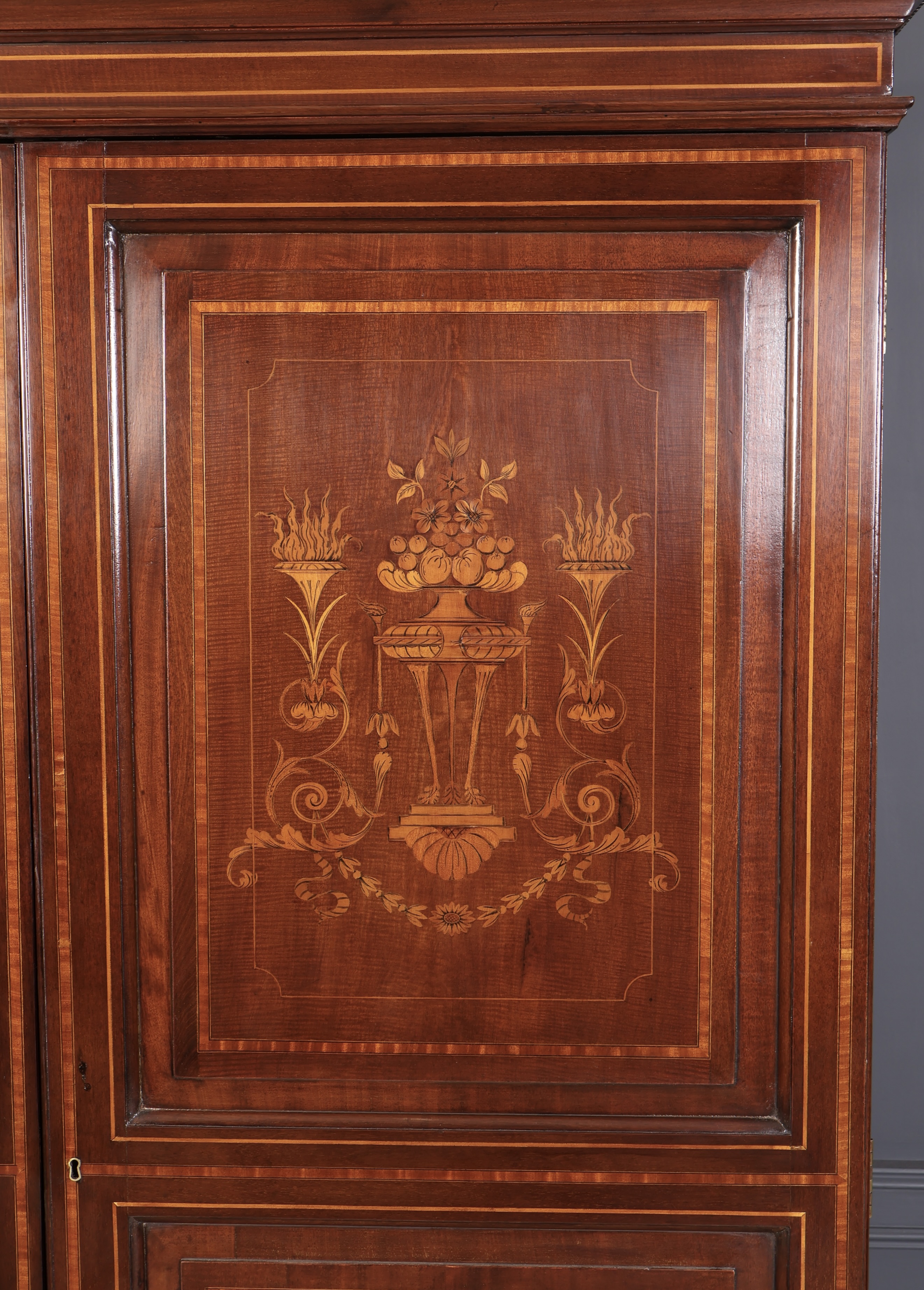 George III Marquetry Inlaid Mahogany Wardrobe antique wardrobes Antique Cupboards 7